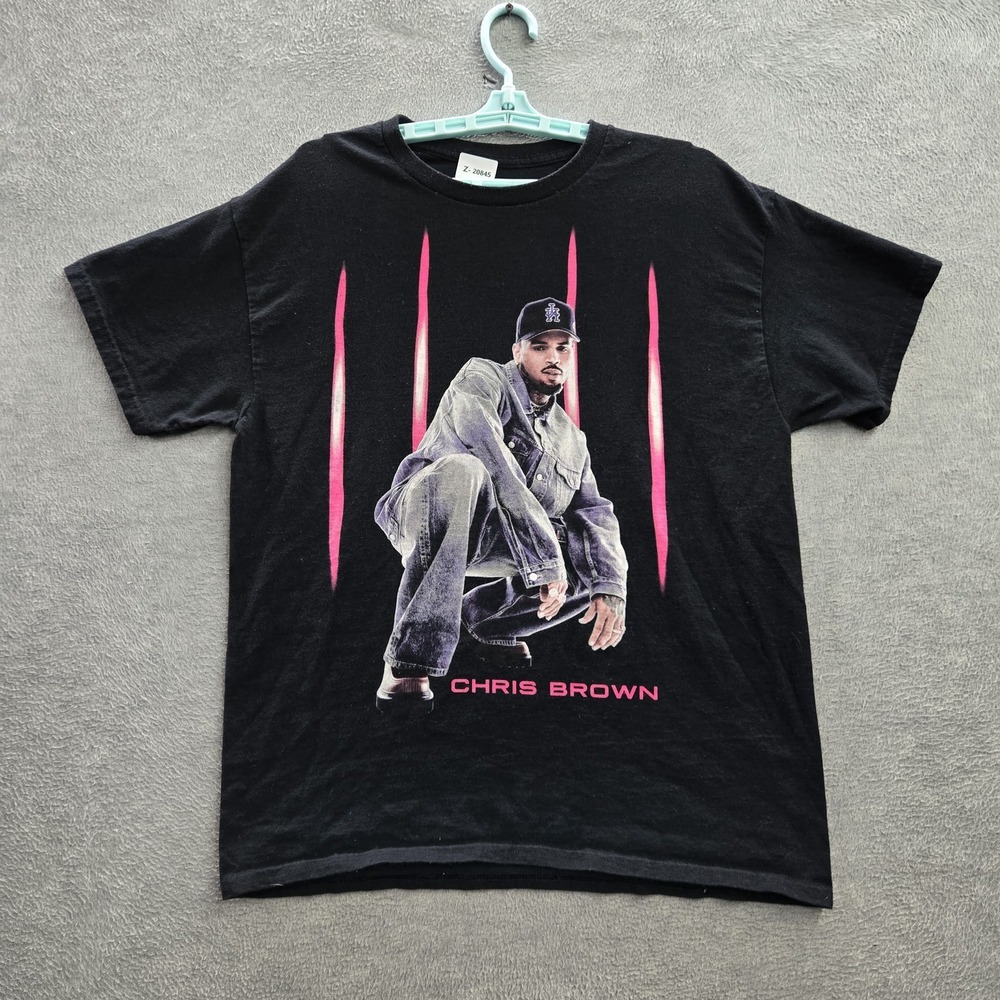 Chris Brown Men Shirt L Black Graphic Band Short Sleeve 11:11 Tour Tee